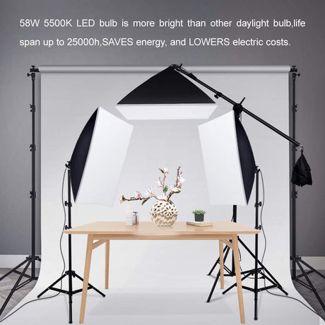 2500W Softbox Photography Lighting, Continuous Softbox Lighting Kit 20"X28" Professional Photo Studio Equipment with 2M Adjustable Stand and Boom Arm Hairlight for Video Filming Portraits(3 Pack)