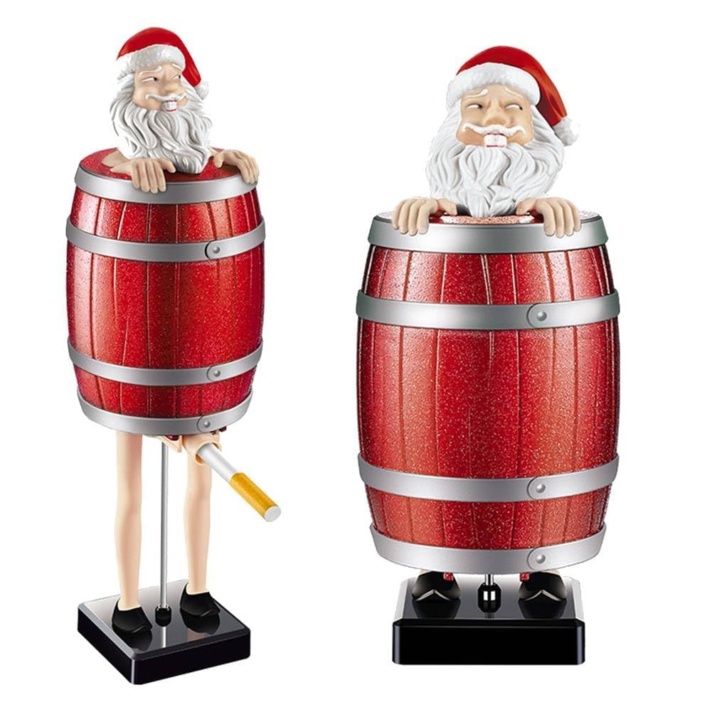 Funny & Quirky Santa Cigarette Dispenser, Prank Pop-Up Cigarette Holder Box, Santa Claus in The Wooden Barrel Cigarette Box Figurines for Christmas Party Home Decor