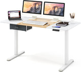 Electric Height Adjustable Standing Desk, Ergonomic Sit Stand Desk, Stand up Computer Workstation w/USB Charging Port, Storage Drawer, 2 Cable Holes, for Home Office 140 x 70 cm