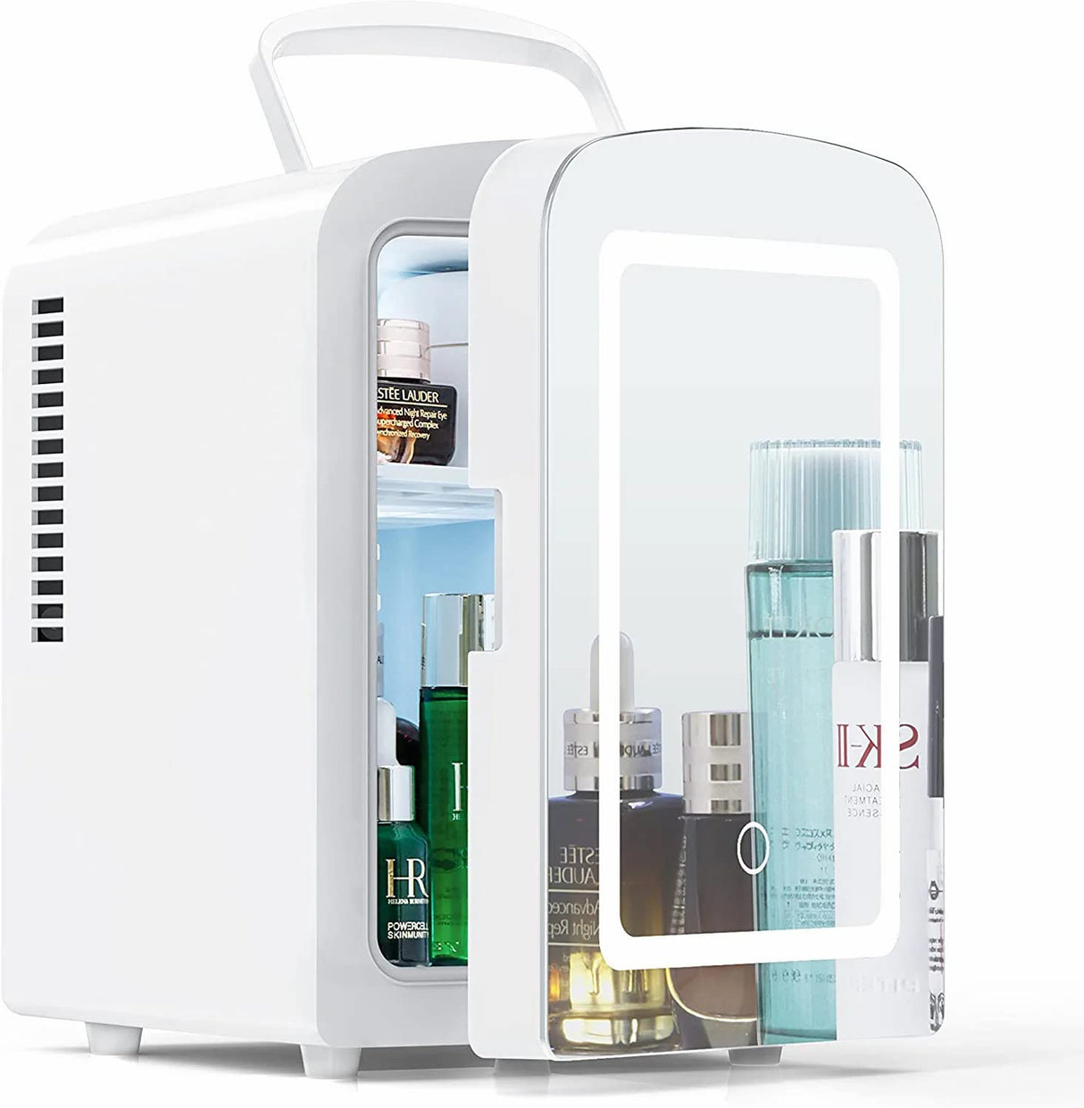 Portable Makeup Fridge for Skincare,Mini Fridge with Dimmable LED Mirror, Easy-Take Skincare Fridge, for Refrigerating Makeup, Skincare and Food, Mini Fridge for Bedroom, Office and Car, White