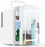 Portable Makeup Fridge for Skincare,Mini Fridge with Dimmable LED Mirror, Easy-Take Skincare Fridge, for Refrigerating Makeup, Skincare and Food, Mini Fridge for Bedroom, Office and Car, White