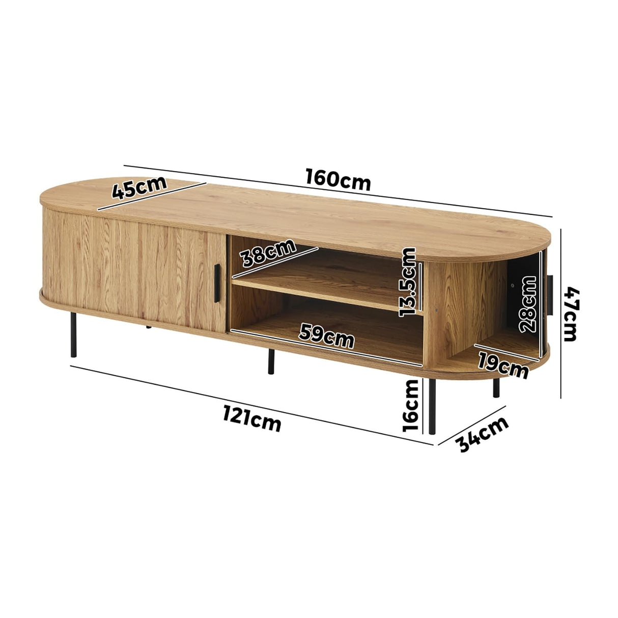 TV Cabinet Entertainment Unit Stand 160cm Tambour Sliding TV Stand