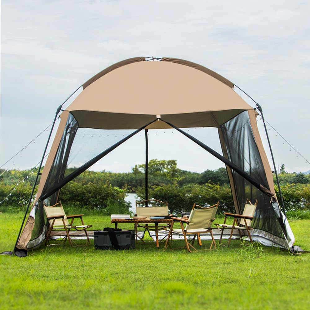 Portable Marquee Camping Gazebo Outdoor 330x330cm, Mesh Beach Canopy Tent Sun Shelter Screen House for Family 4-6 Person