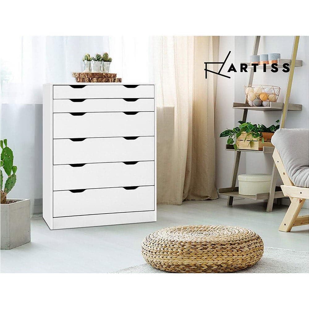 Chest of Drawers 6 Drawer White Tallboy, Dresser Clothes Storage Cabinet Organizer Lowboy Bedside Table Bedroom Furniture Home Living Room Hallway Entryway