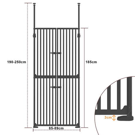 Pet Scene Retractable Safety Gate Black, 185CM Pet Fence for Dog Cat Extra Tall Fence Enclosure Barrier Safe Guard Security Fencing for Doorway Stairs Kitchen 190 to 250cm