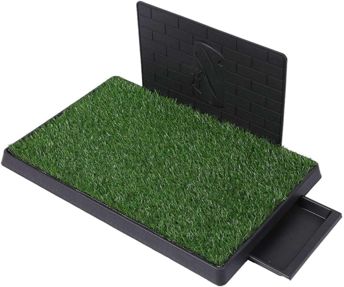 Pet Training Portable Toilet Training Pad Large, 3 Layers Pee Pets Potty Pad with 2 Grass Mat 1 Splash-proof Wall, Dog Toilet Puppy Training Pad, Grass Dog Litter Tray for Indoor Outdoor Balcony