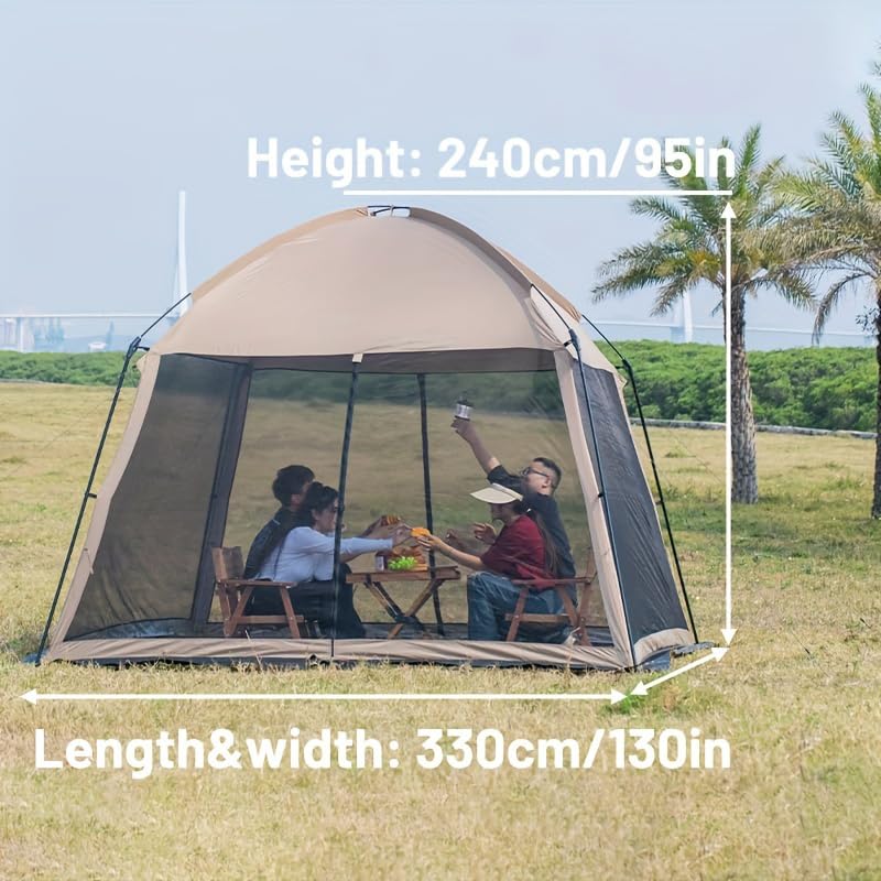 Portable Marquee Camping Gazebo Outdoor 330x330cm, Mesh Beach Canopy Tent Sun Shelter Screen House for Family 4-6 Person