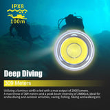 Dive Light Scuba Diving Flashlight, Professional Underwater Flashlight IPX8 Waterproof, Built-in Rechargeable 5000mAh Batteries, 2000 Lumen Diving Torch Best for Snorkeling, Caving and Spearfishing