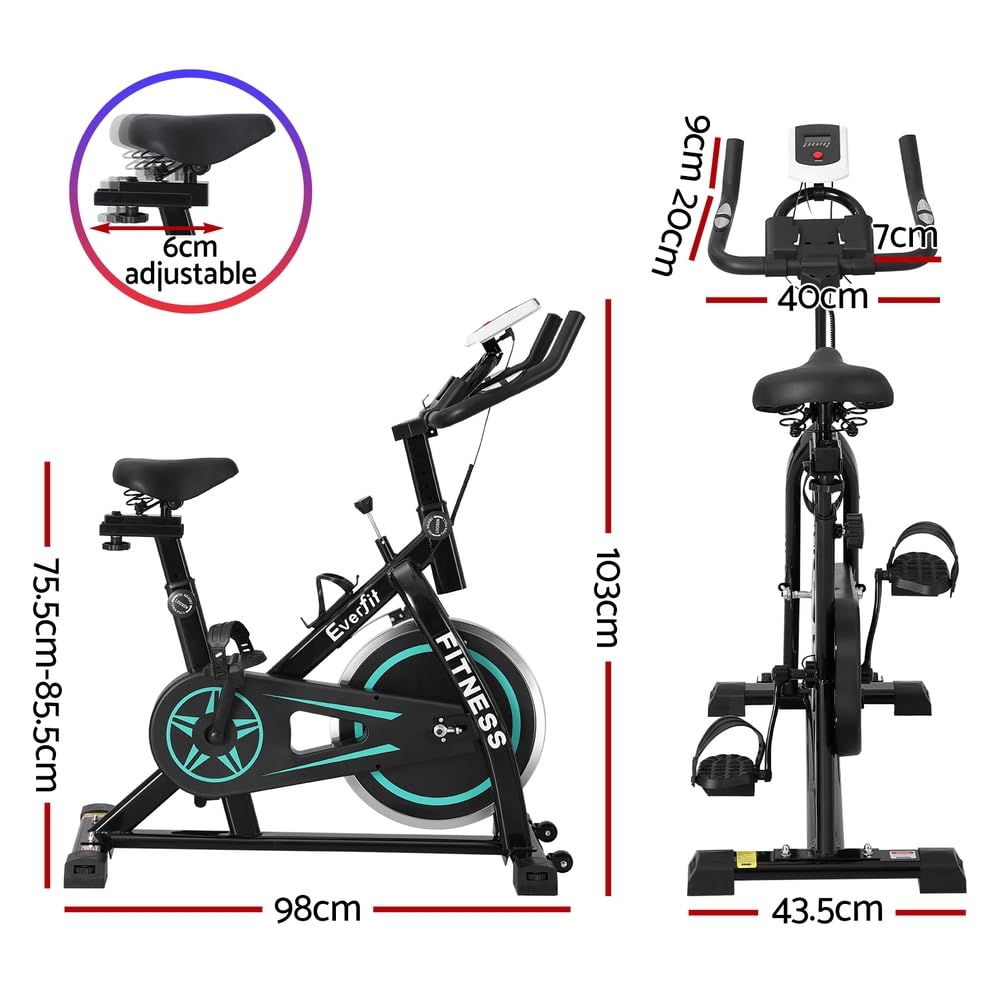 Exercise Bike, 10KG Spin Bikes Trainer Stationary Flywheel Home Gym Fitness Indoor Cycling Adjustable Resistance Workout Pulse Sensor LCD Display Silent Belt Driven (150kg Capacity), Black