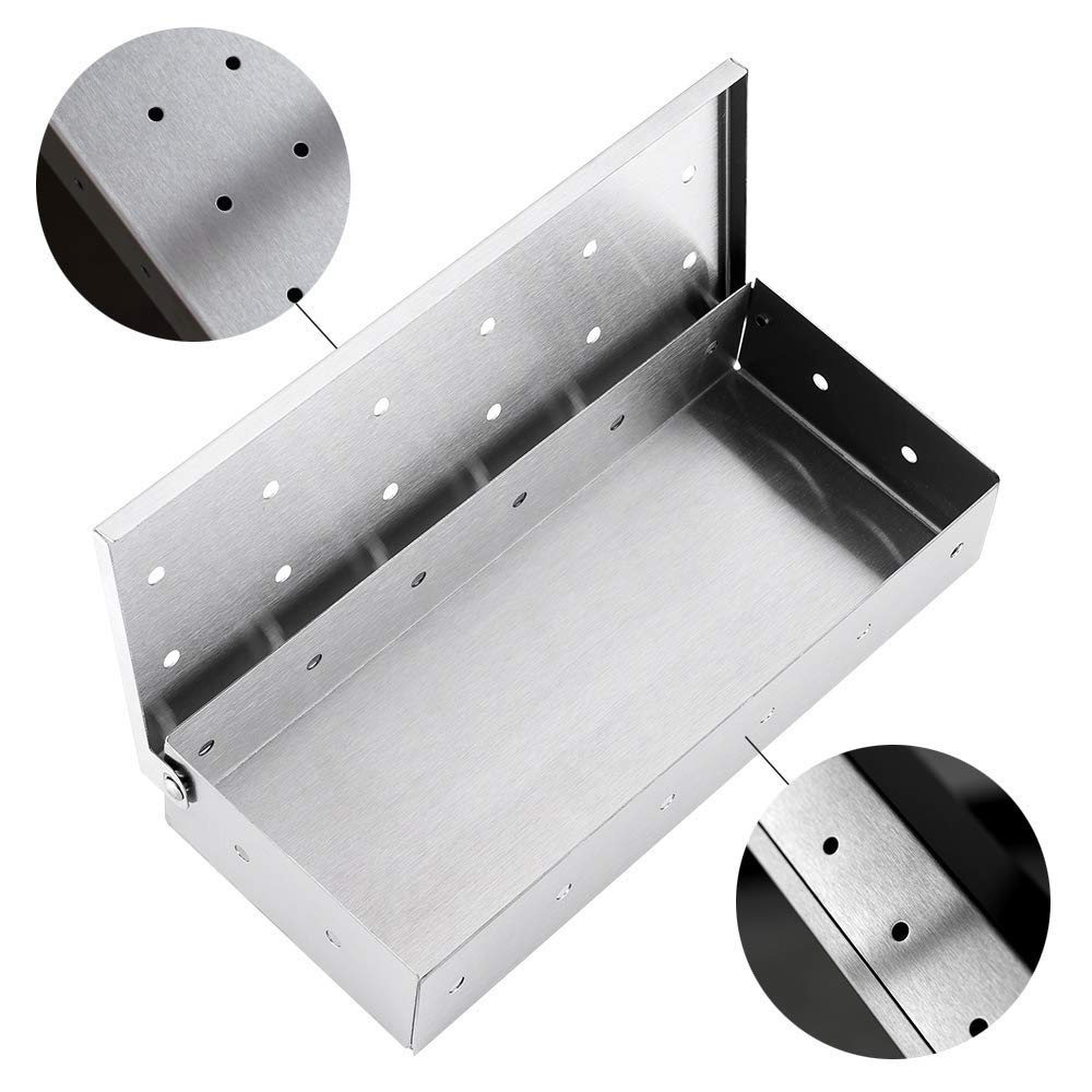 Smoker Box for Wood Chips,Pellet Smoker Tube,Stainless Steel Smoke Box for Cold or Hot Smoking,Add Smoked BBQ Flavor,Hinged Lid,Warp Free Grill Accessories,Use a Gas or Charcoal BBQ Grill