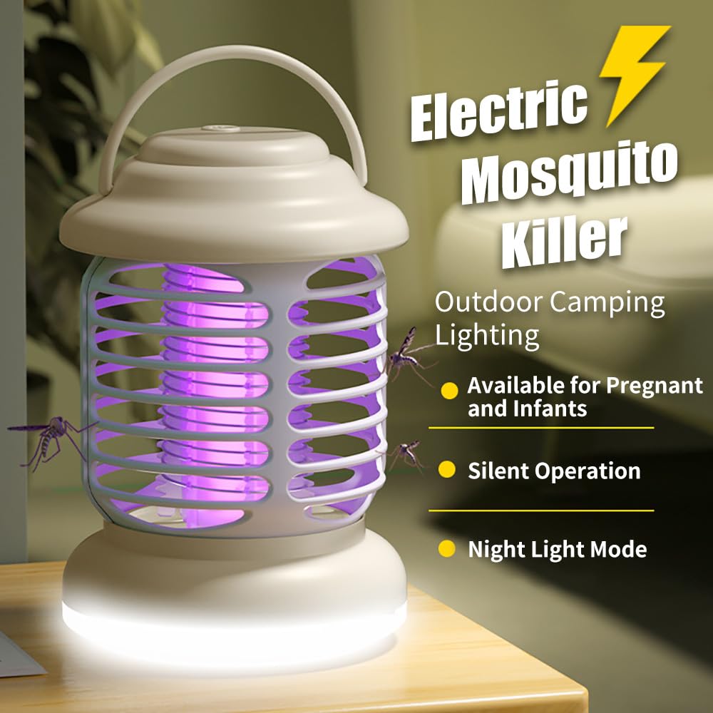 Bug Zapper Indoor Outdoor Mosquito Gnats Fruit Flies Moths Mozzies Midges Killer Light Rechargeable Electric Pest Killing Lamp Portable USB LED Trap for Home Bedroom Outdoor Camping (Milky)