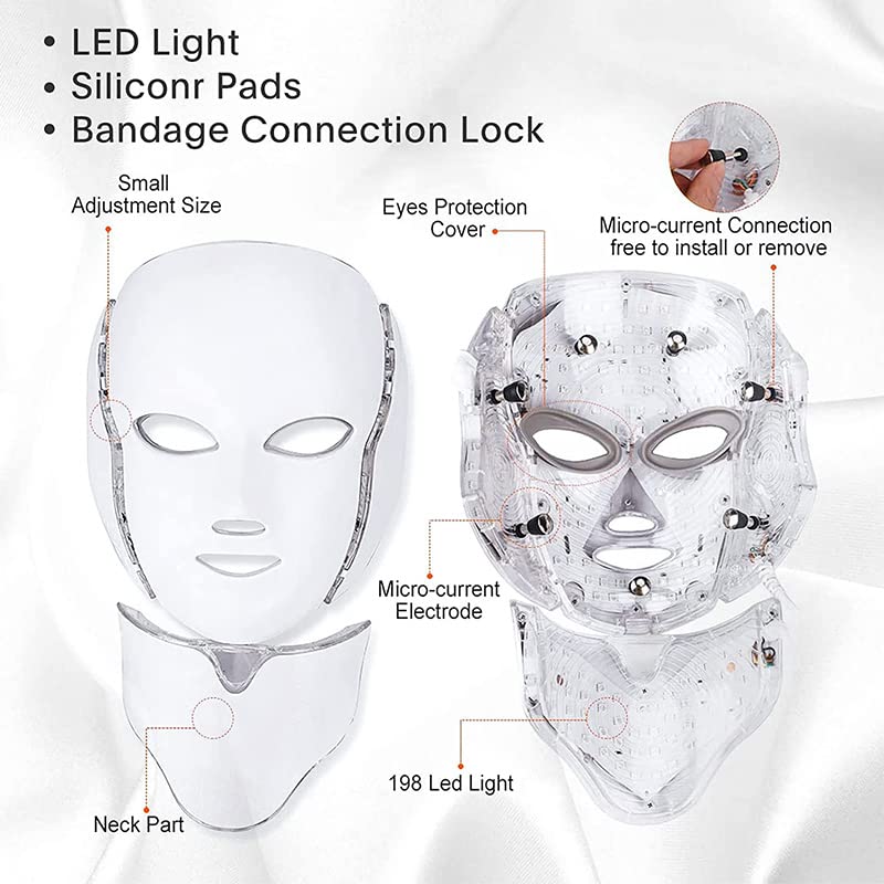 Led Face Mask with Neck - 7 Color Photon Blue Red Light maintenance Skin Rejuvenation Facial Skin Care Mask maintenance For Healthy Skin Rejuvenation | Home Light maintenance Facial Care Mask