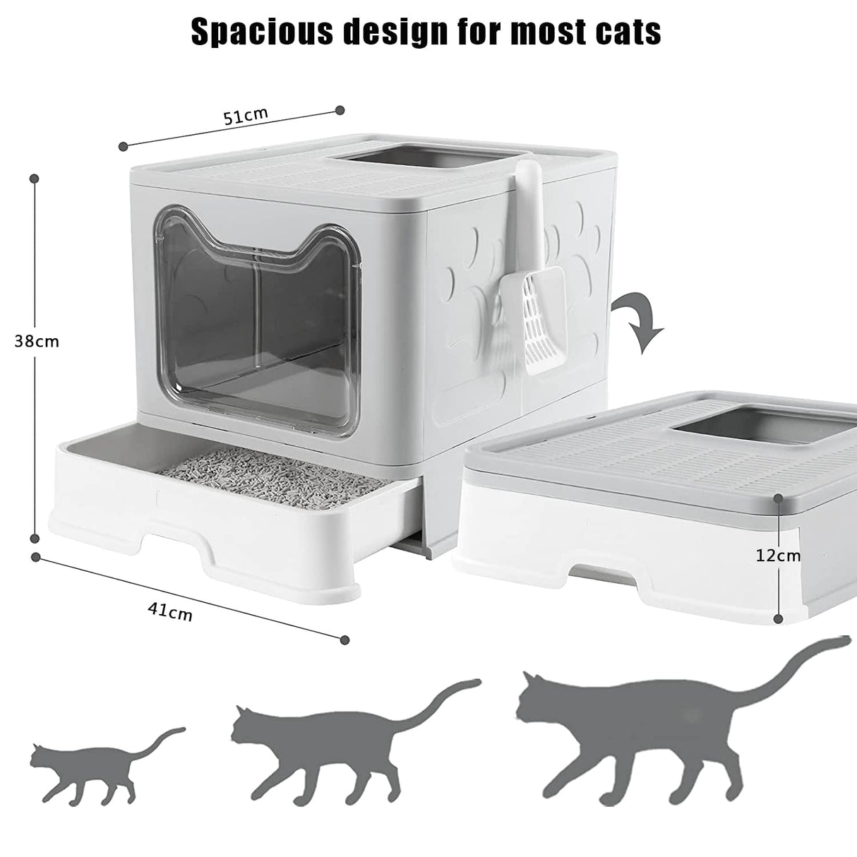 Pets Extra Large Cat Litter Box - Spacious Kitty Litter Tray with complementory Scoop and Drawer Design for Easy Cleaning and Convenience