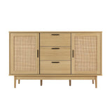 Buffet Sideboard Rattan with 3 Drawers Doors and Adjustable Inner Shelves Pantry Cupboard Corner Cabinet, Kitchen Storage Table Display Organizer Dining Furniture Living Room Home