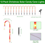 12 Pack Christmas Candy Cane Pathway Lights, Christmas Solar Stake Lights with 72 LED Lights, 8 Light Modes Christmas Decorations for Outdoor Patio Garden Yard Xmas Holiday