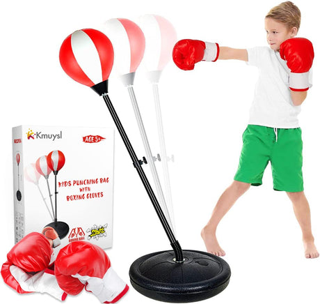 Punching Bag for Age 5, 6, 7, 8 Years Old Boys, Boxing Bag Set Toy with Boxing Gloves, Height Adjustable Kids Punching Bag, Ideal Xmas Birthday Gift