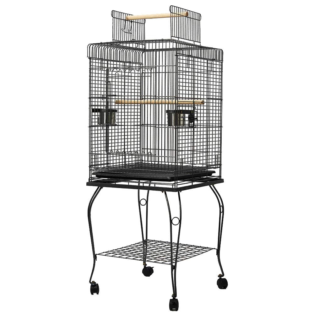 Bird Cage 53 x 53 x 145cm Large Guinea Pig Pet Birds Parrot Ferret Cages Aviary Budgie Finch Canary Stand Toys,Black 2 Perch with Wheel + Slide-Out Removable Tray