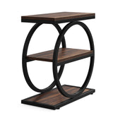 End Table, Narrow End Table with 3 Storage Shelves, Wood Side Table with Black Metal Frames, Industrial Small Sofa Side Table for Living Room, Slim Nightstand and Bedside Table for Bedroom