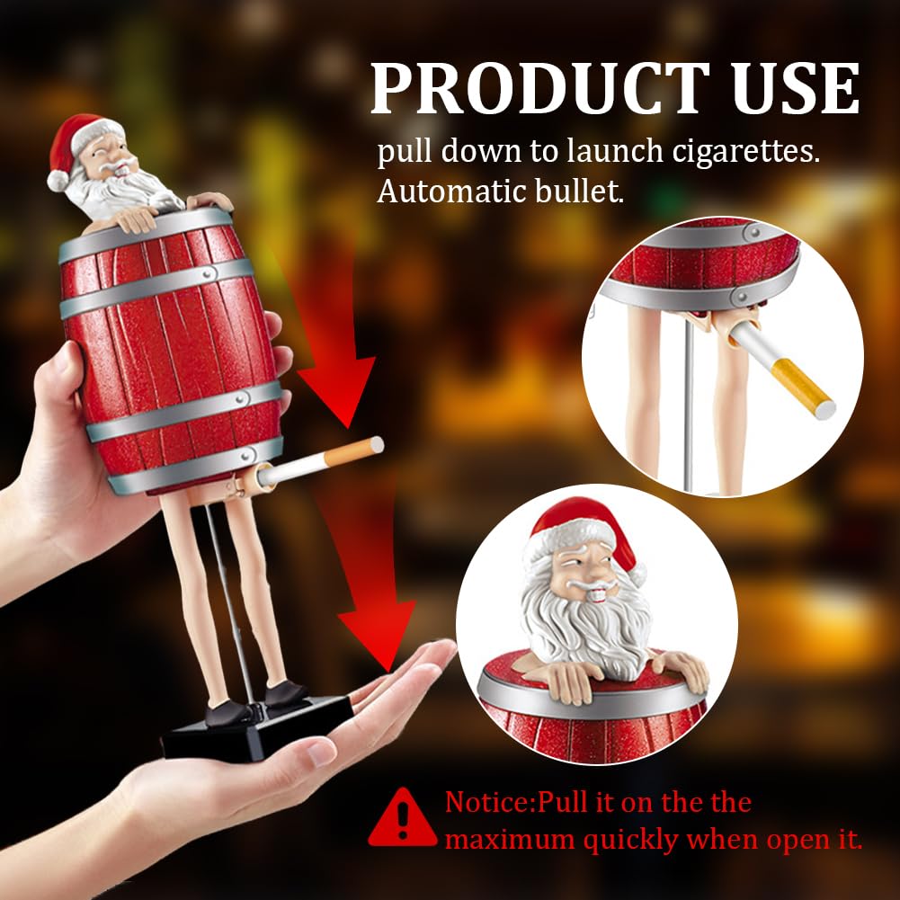 Funny & Quirky Santa Cigarette Dispenser, Prank Pop-Up Cigarette Holder Box, Santa Claus in The Wooden Barrel Cigarette Box Figurines for Christmas Party Home Decor