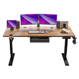 Radlove Height Adjustable Electric Standing Desk with Drawer, 63 x 30 Inch (160x76CM) Stand Up Table, Computer Desk Splice Board, Home Office Computer Ergonomic Desk, Rustic Brown Top + Black Frame