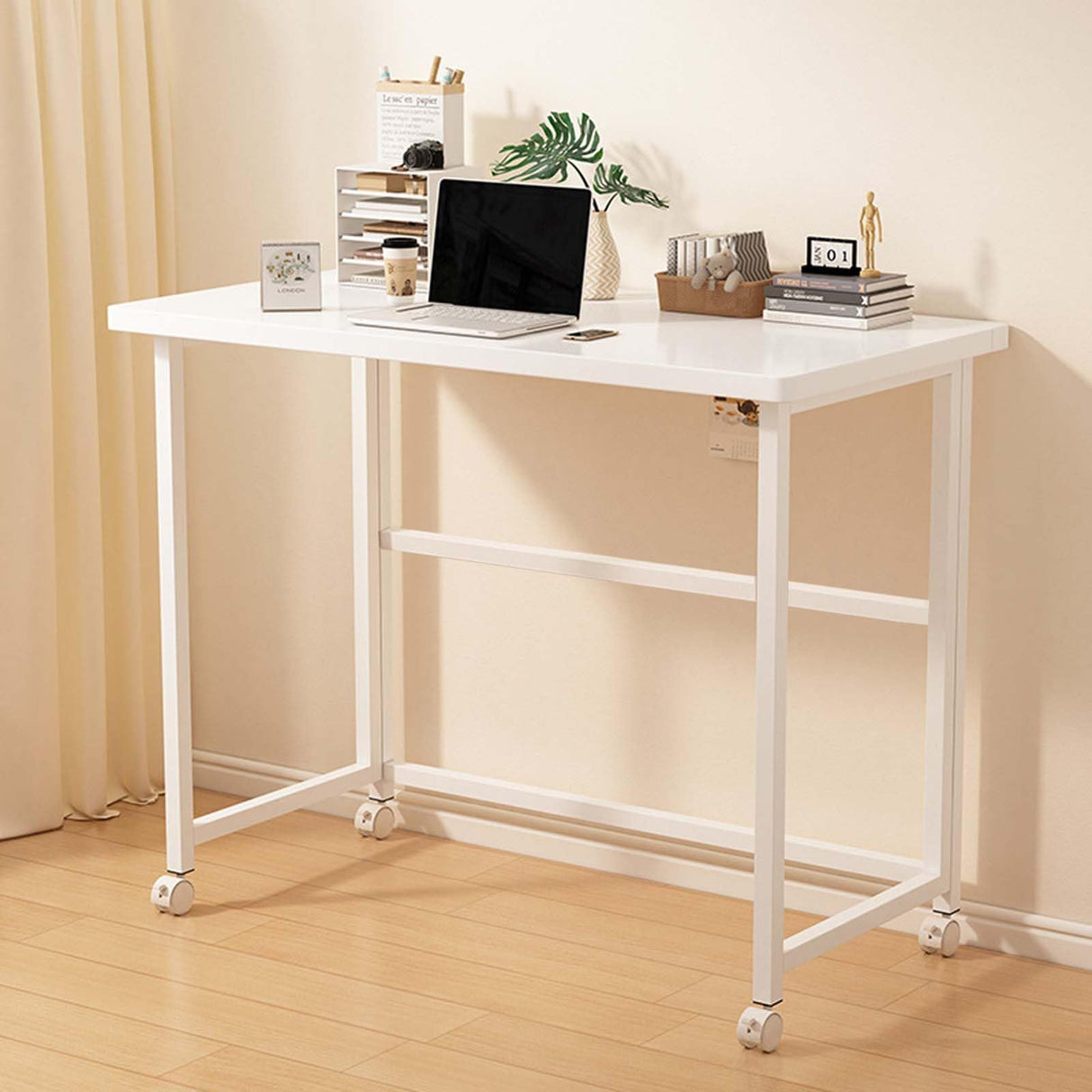 Folding Desk Small Rolling Desk Foldable Computer Desk for Small Spaces, Easy Assemble