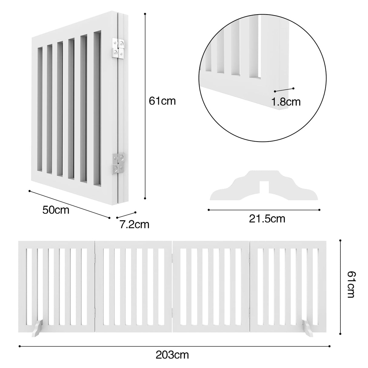 Freestanding Pet Gate,Wooden Dog Gate for Doorways,Dog Gate for Stairs,Pet Barrier Indoor Gate Safety Fence 203x61CM