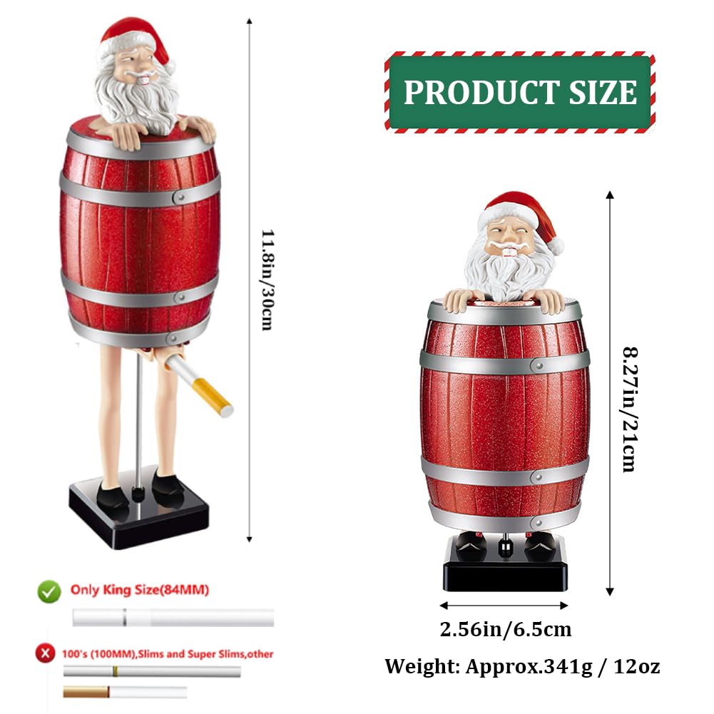 Funny & Quirky Santa Cigarette Dispenser, Prank Pop-Up Cigarette Holder Box, Santa Claus in The Wooden Barrel Cigarette Box Figurines for Christmas Party Home Decor