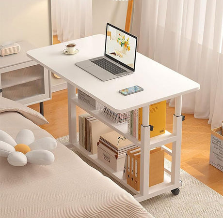 Adjustable Height Standing Large Desk,Portable Laptop Computer Desk,Office Furniture Small Spaces Desk Sofa Bedside Desk Learn Play Game Desk,Wheels Movable Storage Desk (White)