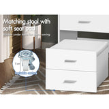 Vanity Desk Dressing Table with Hidden Stool, Small Makeup Desk with Foldable Mirror and Multi Drawers, Corner Bedside Dressing Desk Chair Set for Bedroom Dressing Room, White