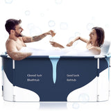 140CM Extra Large Portable Foldable Bathtub with Cover for Adult, Family SPA Soaking Tub for Small Bathroom, Thicken Multiple Layer Bathtub with Lid for Shower Stall (Milk Style)