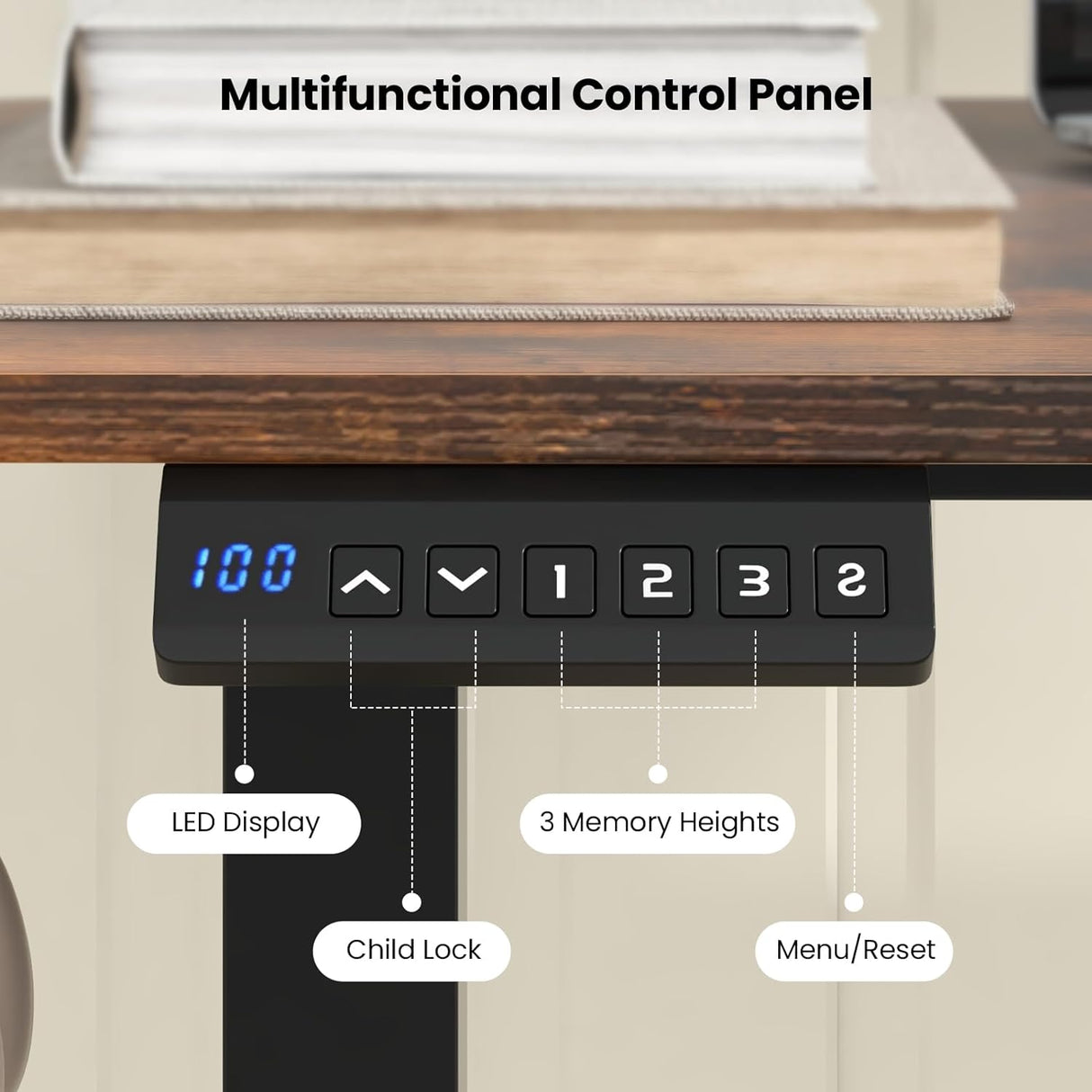 Electric Standing Desk, 140 x 60 cm Sit Stand Home Office Desk with 3 Memory Height Settings, Height Adjustable Computer Desk with 2 Hanging Hooks & Cable Management