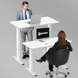 Electric Height Adjustable Standing Desk 110x60cm (43.3"x23.6"), Sit Stand Desk with Splicing Top for Home Office (White Frame + White Desktop)