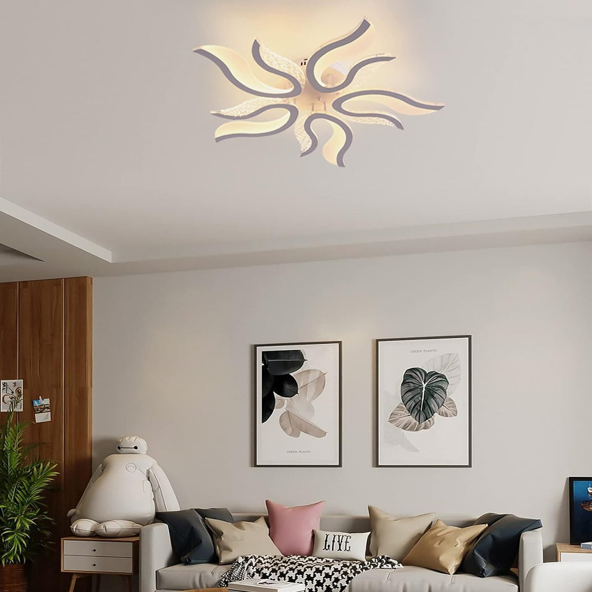 Dimmable LED Ceiling Light, 50W Modern Ceiling Lamps, Flame Shape LED Chandelier Light Fixture for Living Room Dining Room Bedroom, 3000-6500K