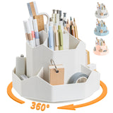 Pencil Pen Holder for Desk,9 Slots 360 Degree Rotating Desk Organizers,Desktop Storage Stationery Supplies Organizer, Cute Pencil Cup Pot For Office, School, Home(White)