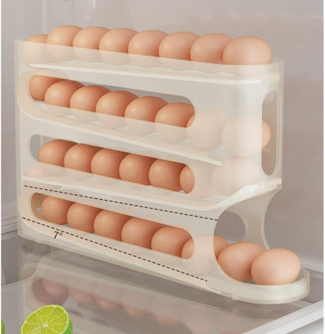 EggNest Holder for Fridge, Egg container for refrigerator,Automatic Rolling Egg Container, Space-Saving Rolling Eggs Dispenser, 4 Tiers Fridge Egg Rack for Refrigerator Holds up to 30 pcs