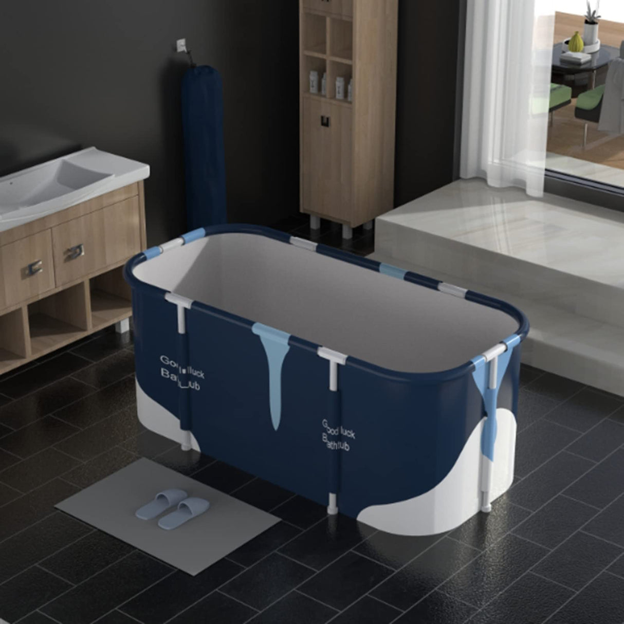 Folding Bathtub for Adults, Portable Folding Bathtub Extra Large, Family Spa Bathtub for Small Bath, Freestanding Folding Bathtub for Adults, Two Person Bathtub