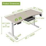 Dual Motors Height Adjustable Electric Standing Desk with Drawer, 63 x 30'' Stand Up Table, Computer Desk with Splice Board, Home Office Desk, Oak Top + White Frame