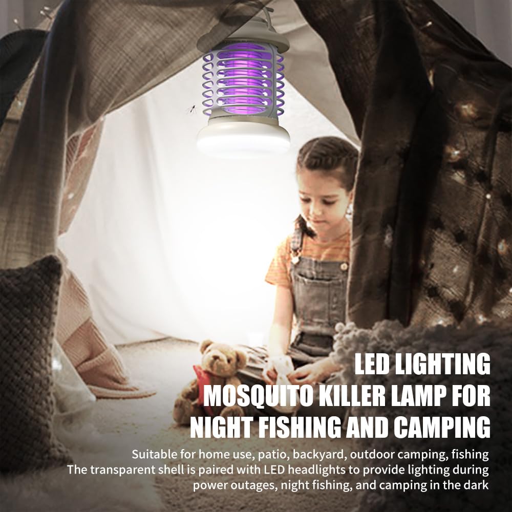 Bug Zapper Indoor Outdoor Mosquito Gnats Fruit Flies Moths Mozzies Midges Killer Light Rechargeable Electric Pest Killing Lamp Portable USB LED Trap for Home Bedroom Outdoor Camping (Milky)