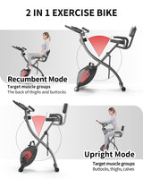 3-in-1 Folding Exercise Bike | Upright and Recumbent Foldable Stationary Bike | Magnetic Fitness Bike Indoor with Back Rest, Sensors, Arm Resistance | F-Bike for Home Cardio Training, 120kg