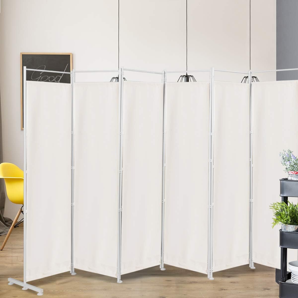 6 Panel Room Divider, 300x180CM Folding Privacy Screen with Steel Frame & Fabric Surface, Standing Wall Separator, Home Office Partition for Bedroom, Living Room, Restaurant