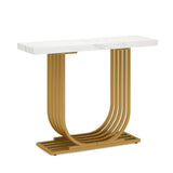 Console Table Narrow Table Coffee Side Desk U Shaped Metal Frame Marble White Living Room Office Entry Office