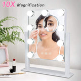 Makeup Mirror with Lights, Hollywood Light Mirror with 9 Dimmer Led Bulbs, Plug in Light-up Beauty Mirror, Touch Screen Lighted Table Set Mirror, 360°Rotation(White)