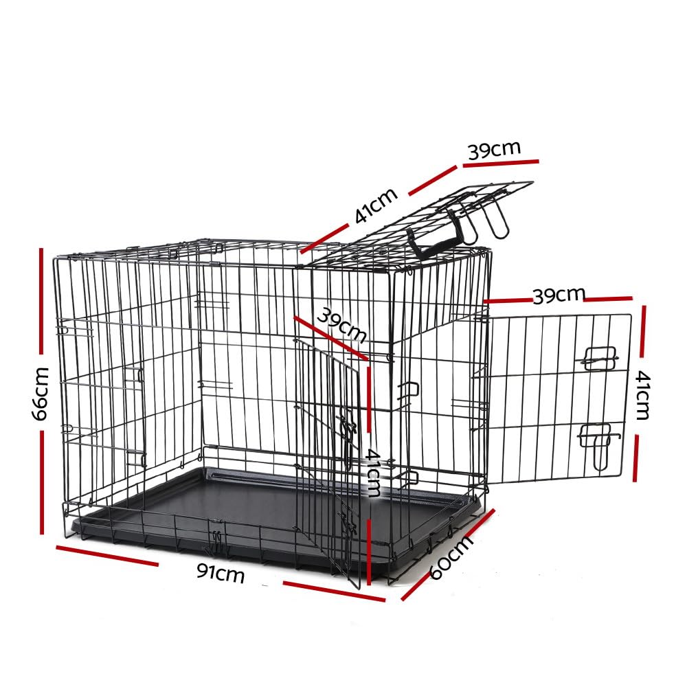 Dog Crate Cage 36" Pet Kennel Crates Puppy Cat Fence House Outdoor Indoor Portable Carrier, Metal Wire with Triple Doors Lockable Foldable with Removable Tray and Handle