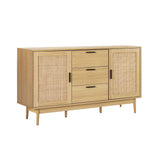 Buffet Sideboard Rattan with 3 Drawers Doors and Adjustable Inner Shelves Pantry Cupboard Corner Cabinet, Kitchen Storage Table Display Organizer Dining Furniture Living Room Home