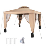 Outdoor Canopy Gazebo Tent, Portable Canopy Shelter with 10'x10' Large Shade Space for Party, Backyard, Patio Lawn and Garden, 4 Sandbags, and Netting Included, Brown