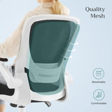 Office Chair, Swivel Chair with Mesh Covering, Ergonomic, Padded Lumbar Support, Rocker Function, 53 cm Seat, Folding Armrests