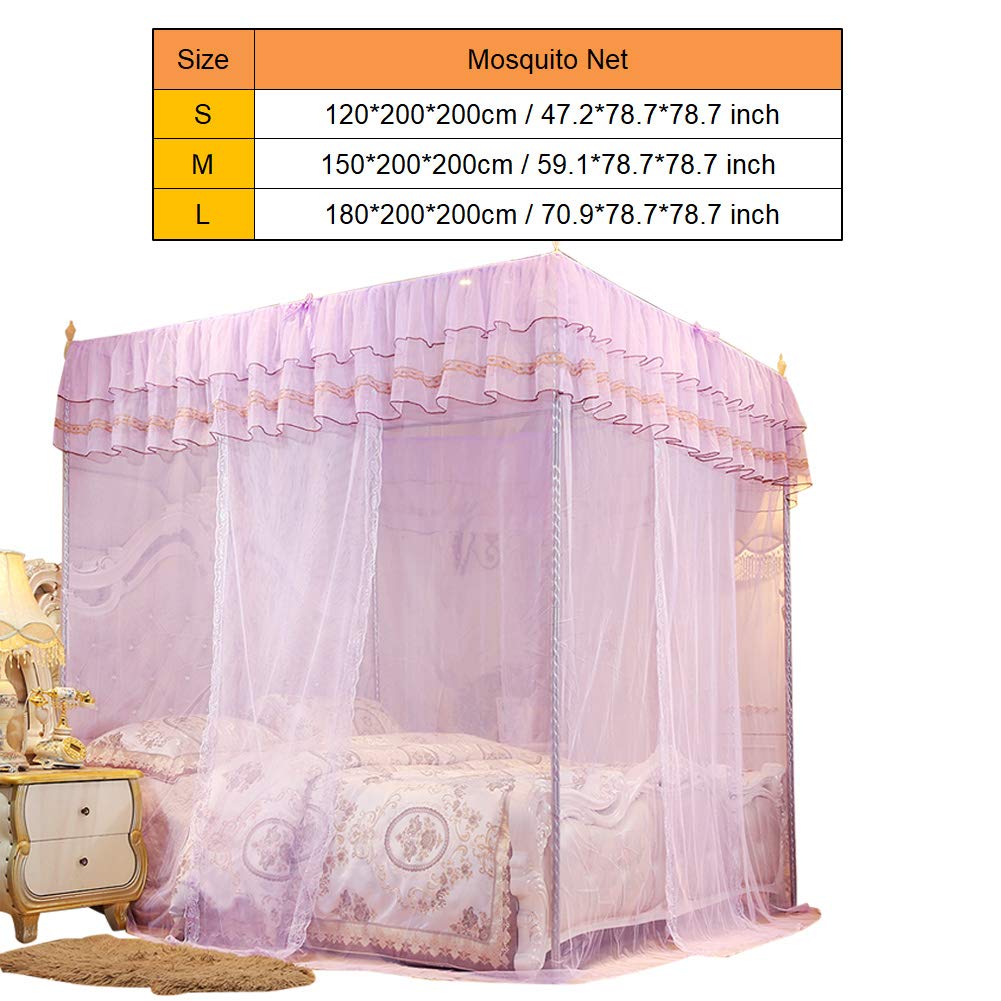 Bed Canopy, 4 Corners Post Canopy Bed Curtain Mosquito Mesh Net Elegant Mosquito Net Bed Canopy Set for Girls & Adults Princess Bedroom Decoration (150 * 200 * 200)