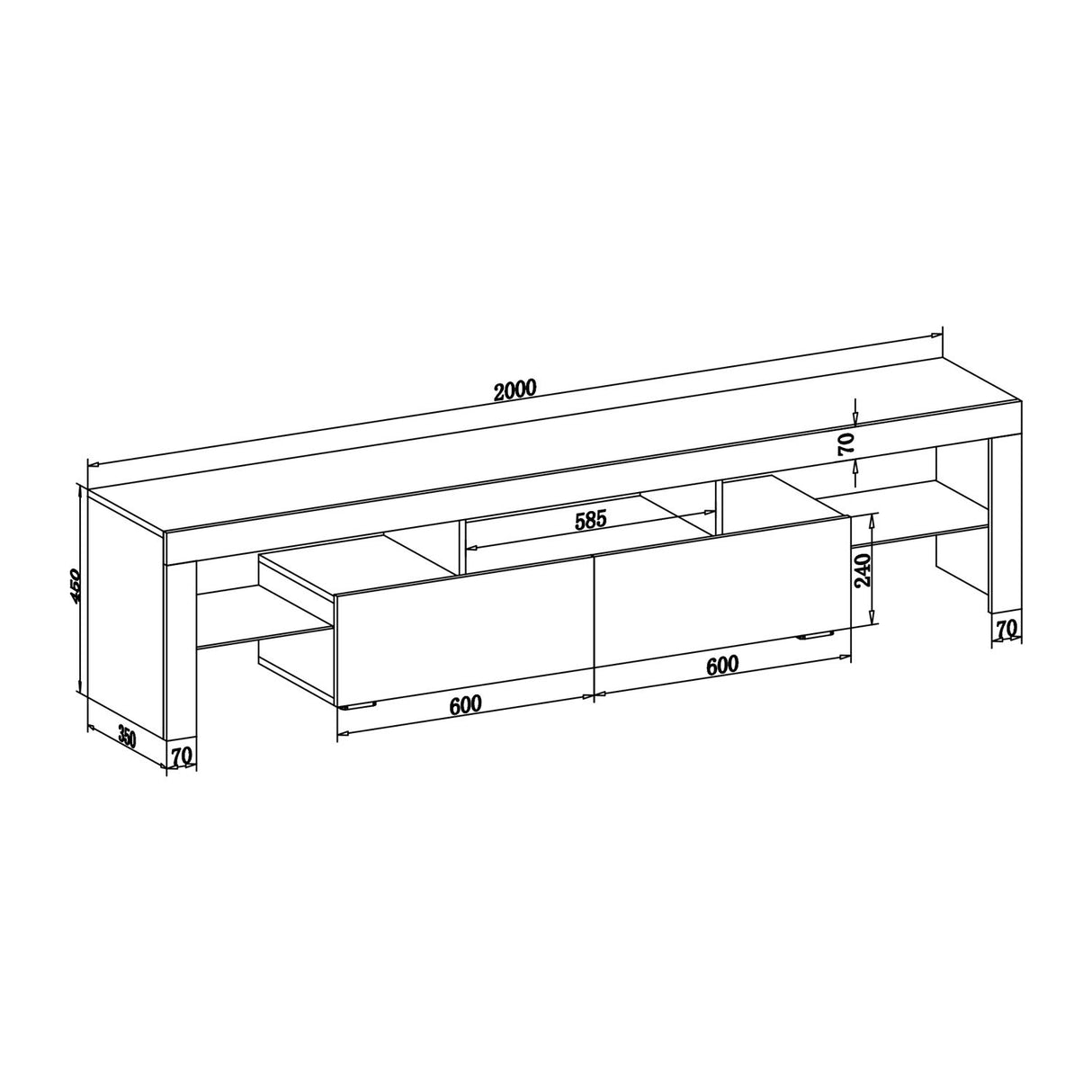 200cm LED TV Cabinet with Glass Shelf 16 RGB LED Lighted for TVs, TV Entertainment Unit with Ambient Lights for Living Room Bedroom