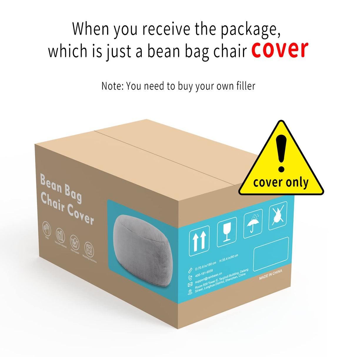 Bean Bag Chair Cover(Cover Only,No Filler),Big Round Soft Fluffy PV Velvet Washable Bean Bag Lazy Sofa Bed Cover for Adults,Living Room Bedroom Furniture Outside Cover,180cm Snow Grey.