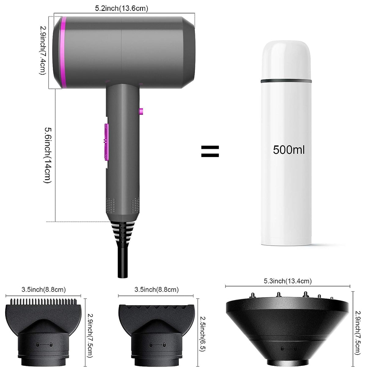 2200W Professional Hair Dryer Powerful AC Motor Quick Drying ionic dryer with 2 Speed 3 Heat Setting, Cool Shot Button with 1 Diffuser & 2 Concentrator for Multi Women Man Hairstyles (AU Plug)